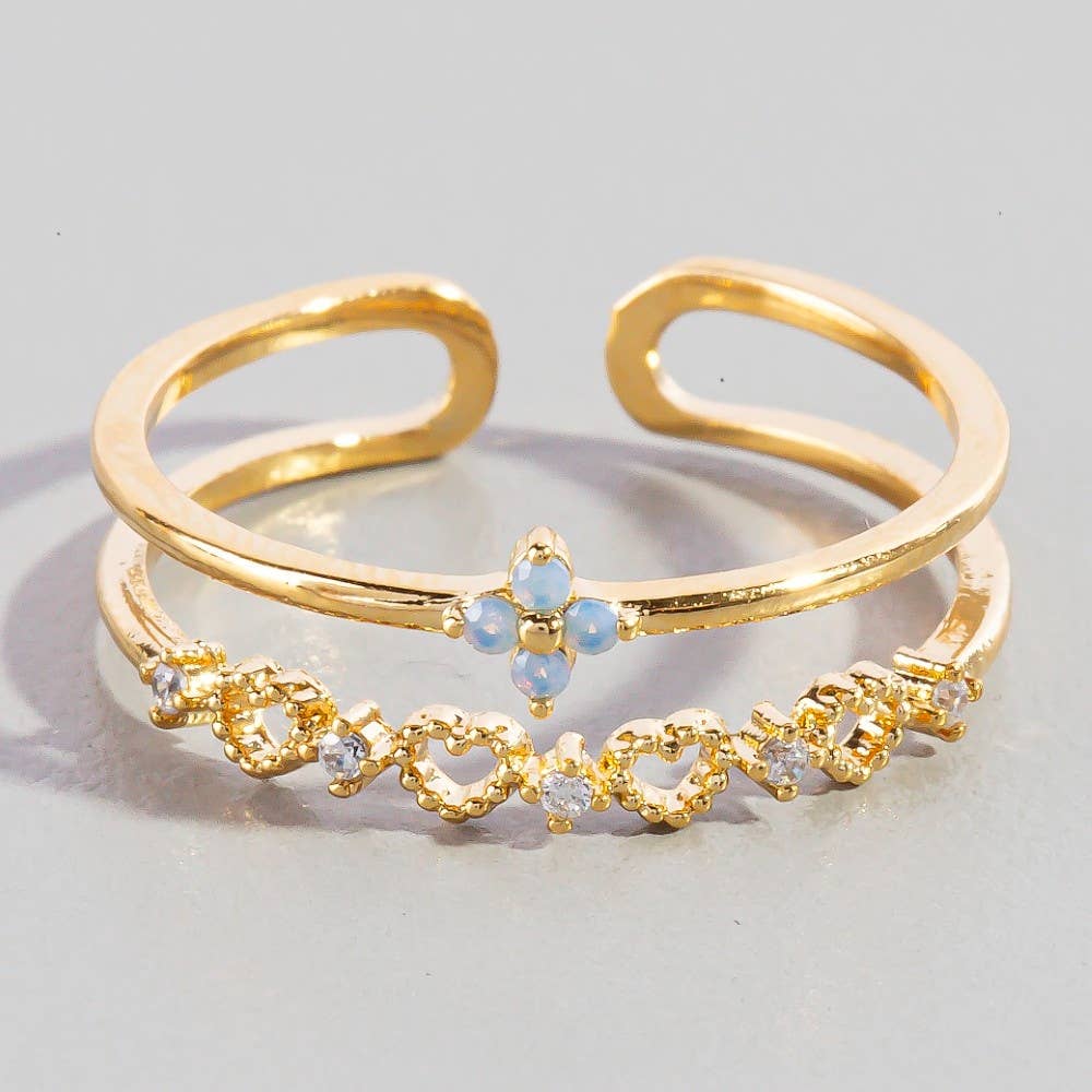 Flowers and Hearts Open Band Ring