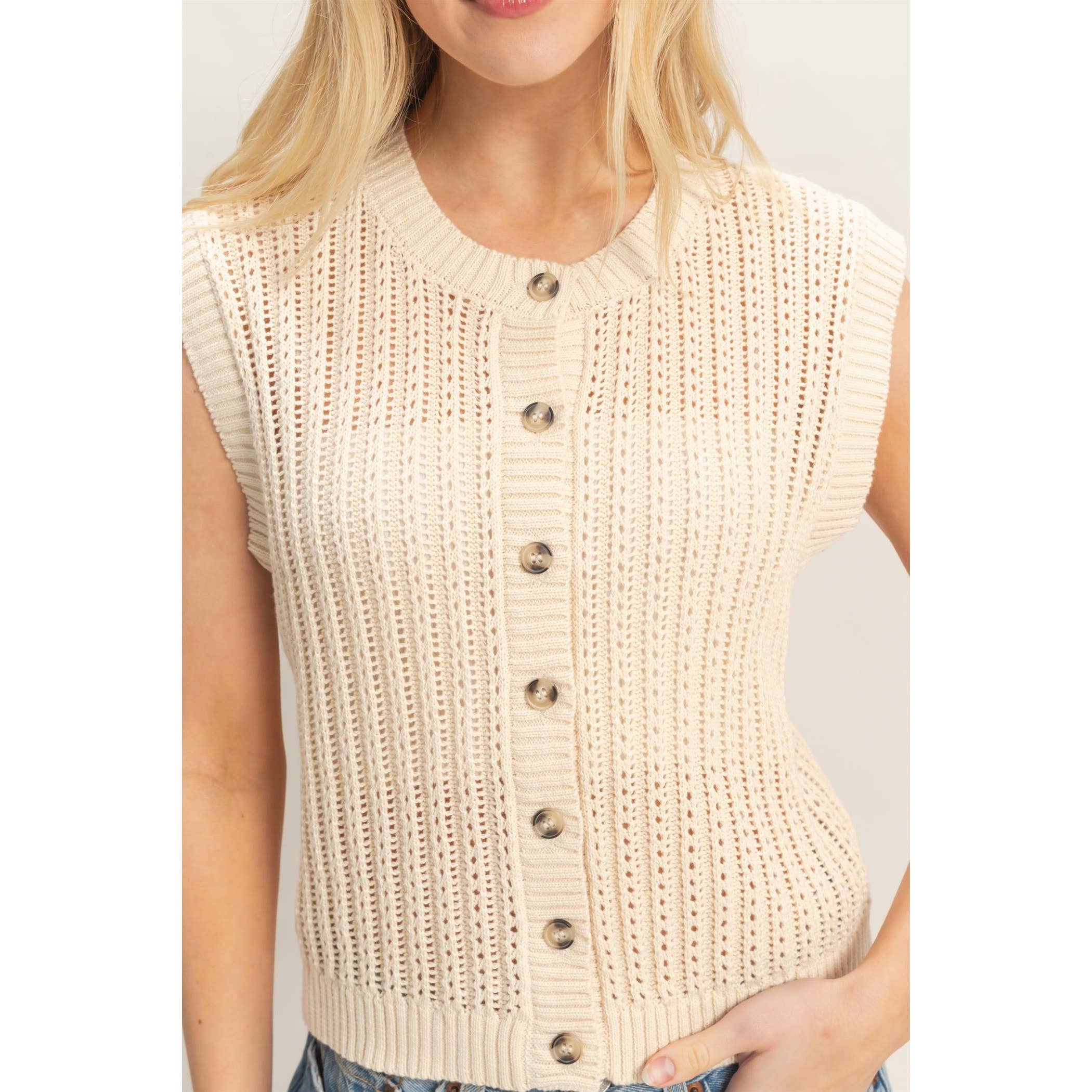 Easy Layer Ribbed Button Tank