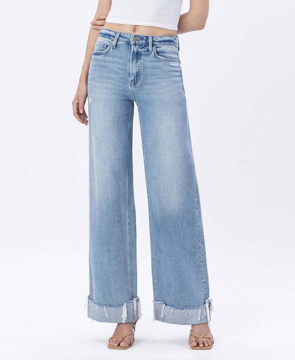 Skyline Super High Rise Cuffed Wide Leg Jeans