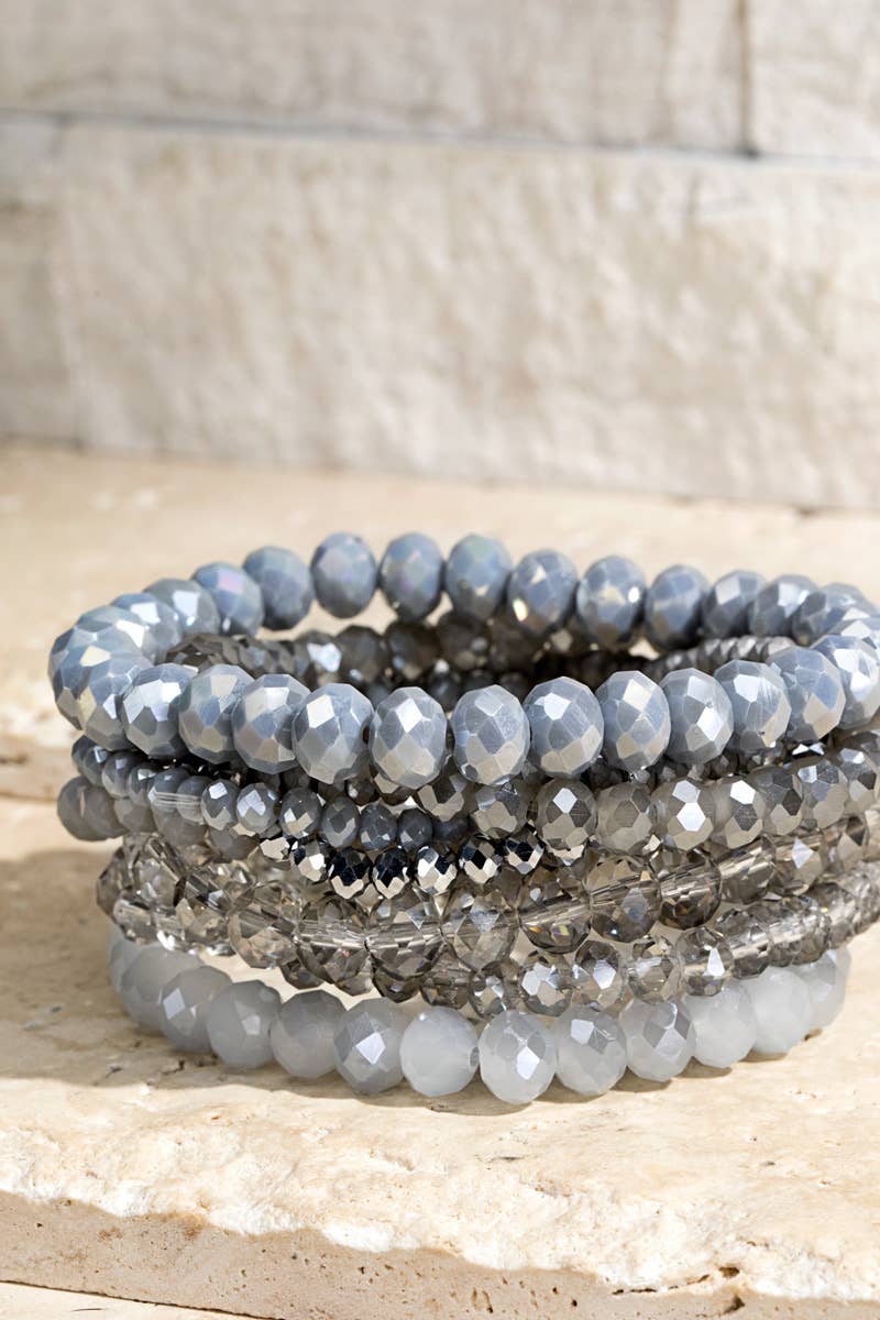 Shimmer Glass Beaded Stretch Bracelet Set