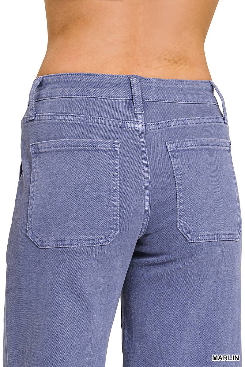 Plus Cropped Wide Leg Color Denim Pants