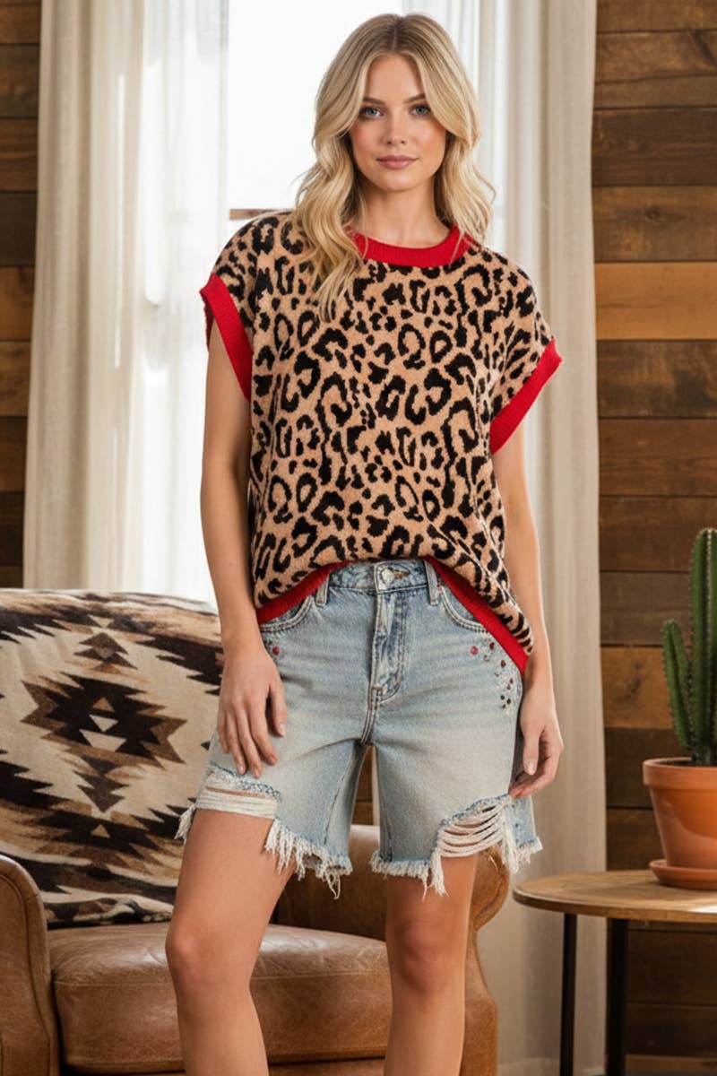 Leopard Knit Sweater Top