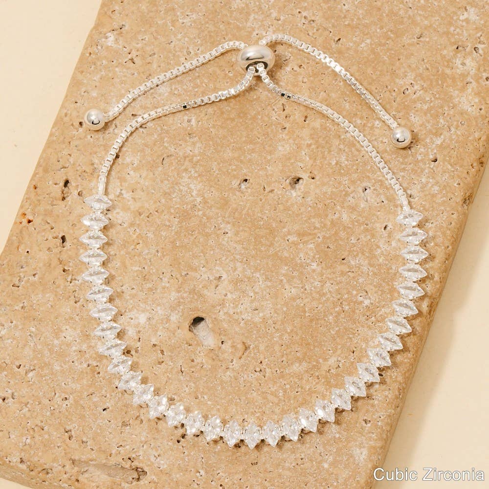 Oval Tennis Gems Cube Chain Cord Bracelet
