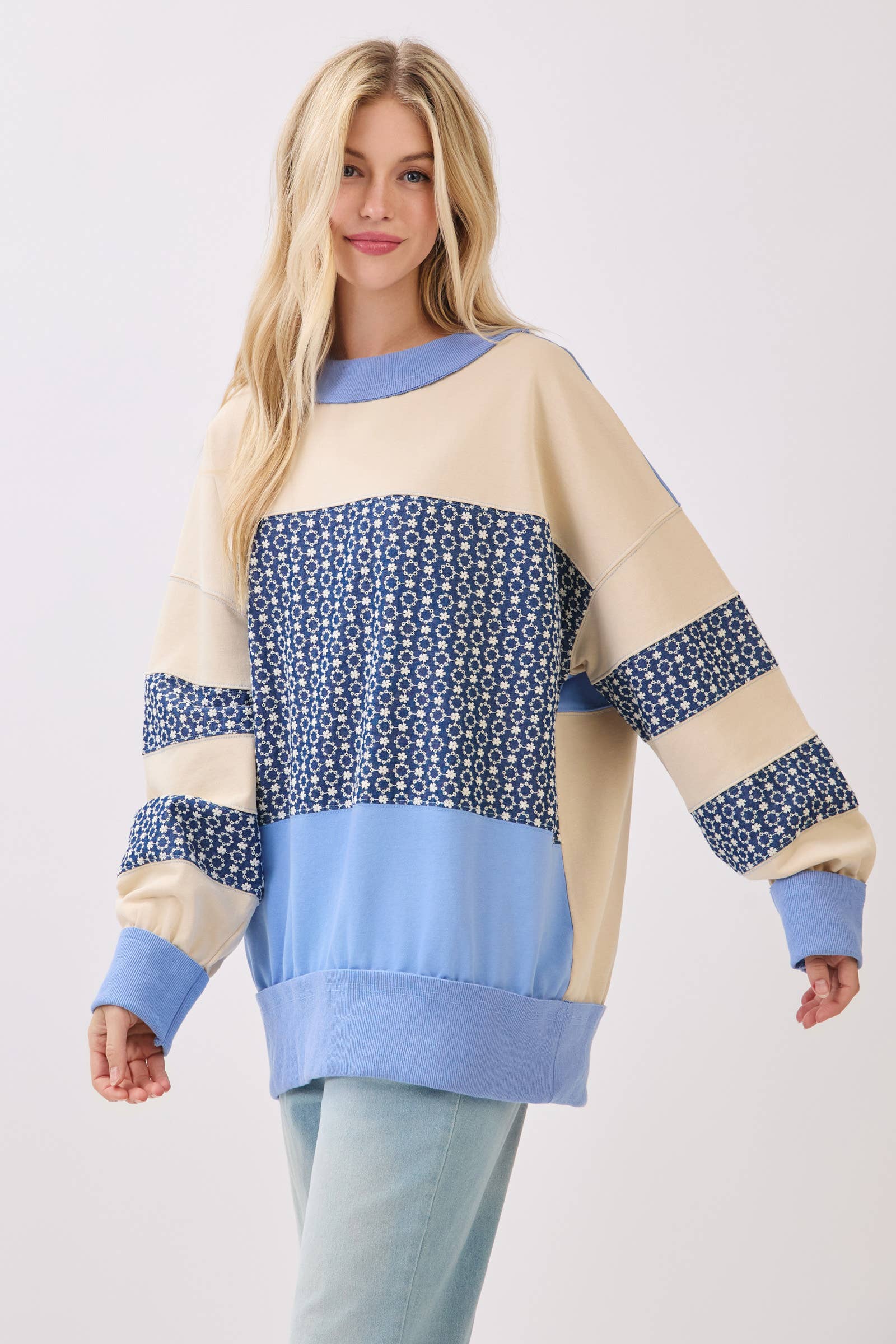 Retro Patchwork Terry Sweatshirt