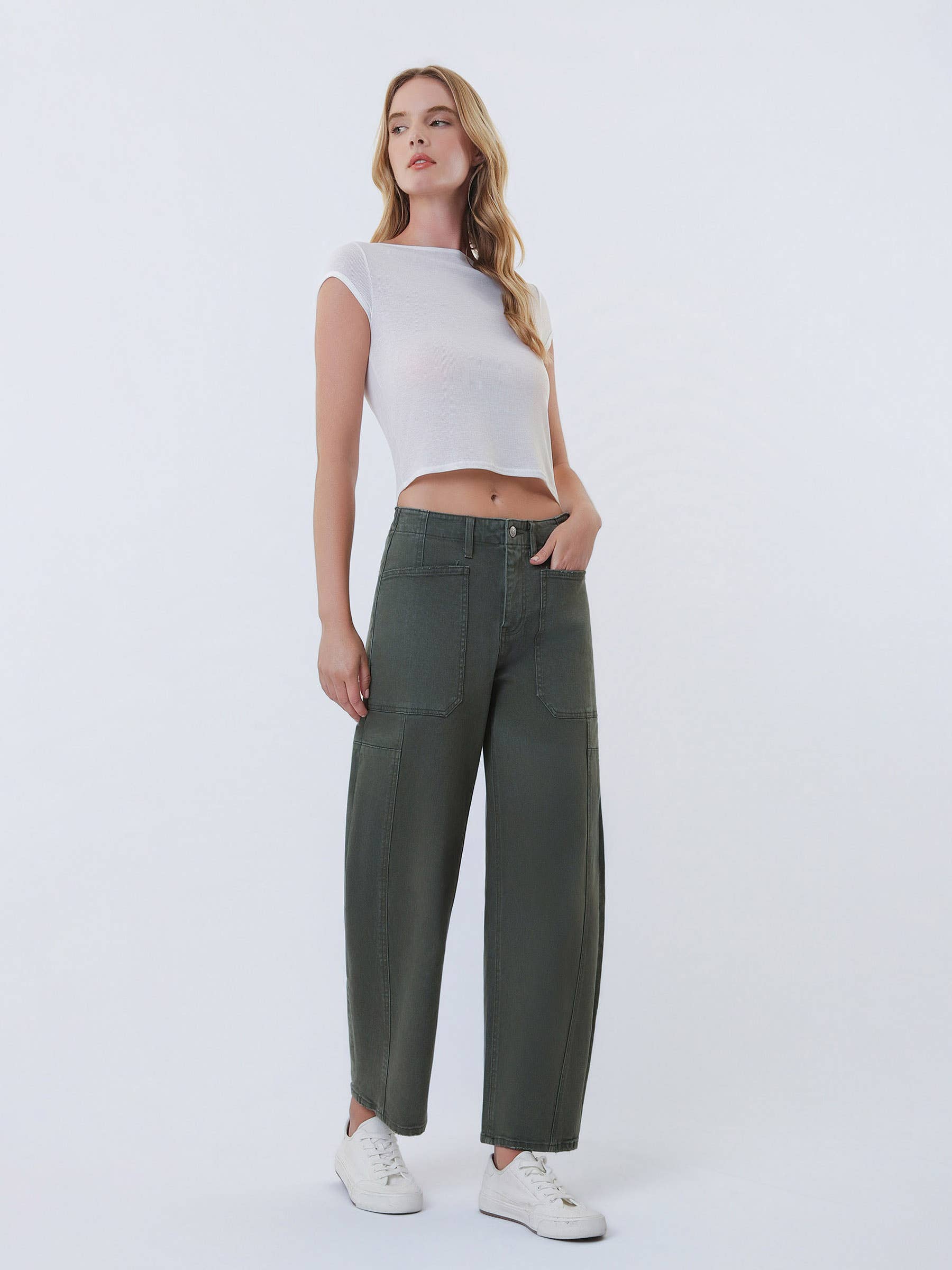 The Evergreen Ease Barrel Jeans by Flying Monkey