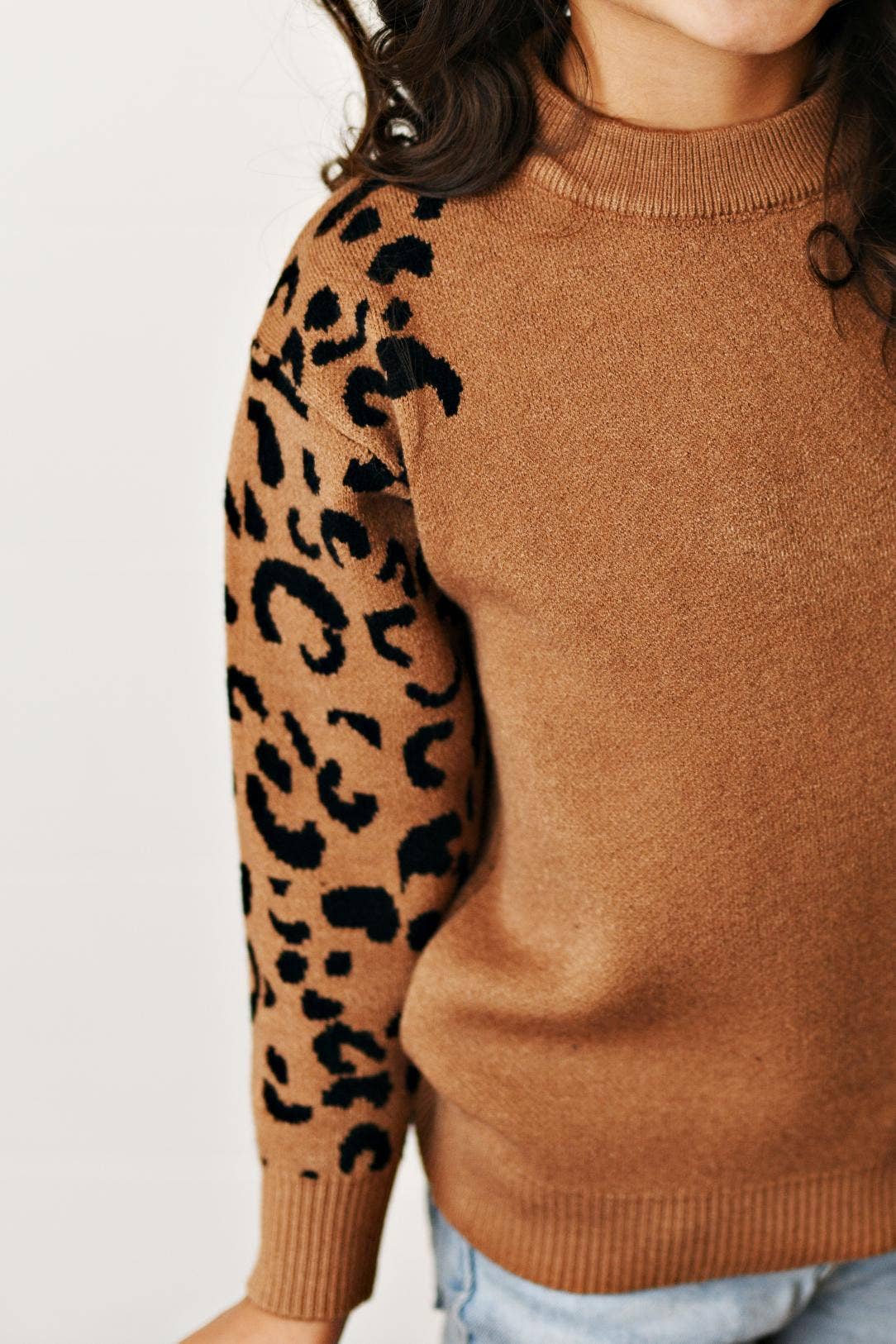 Girls Leopard Sleeve Sweater