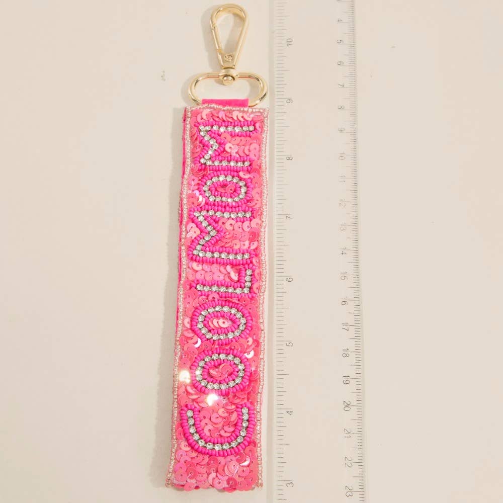 Sequin Cool Mom Beaded Keychain