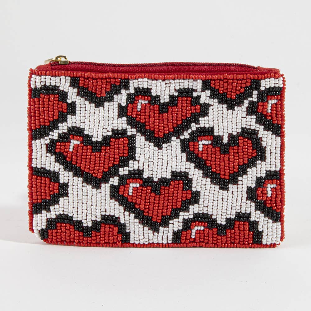 Geometric Heart Beaded Coin Pouch