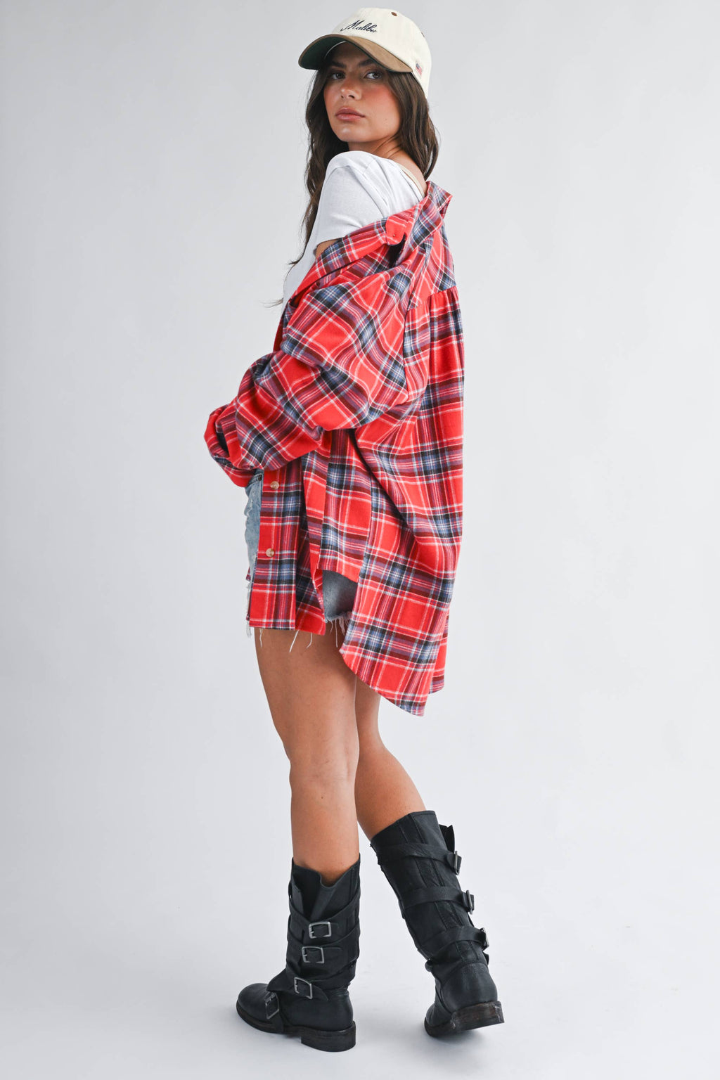 Oversized Red Plaid Button Down Shirt
