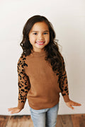 Girls Leopard Sleeve Sweater