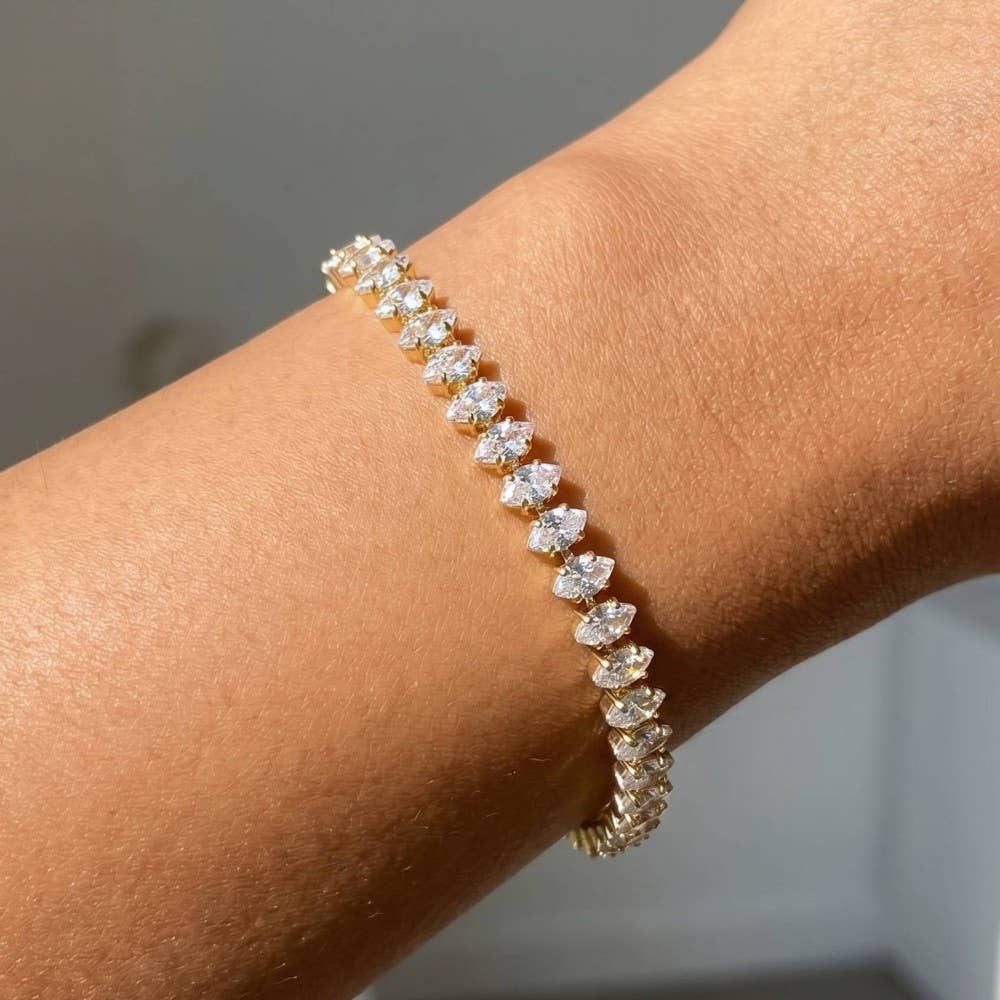 Oval Tennis Gems Cube Chain Cord Bracelet
