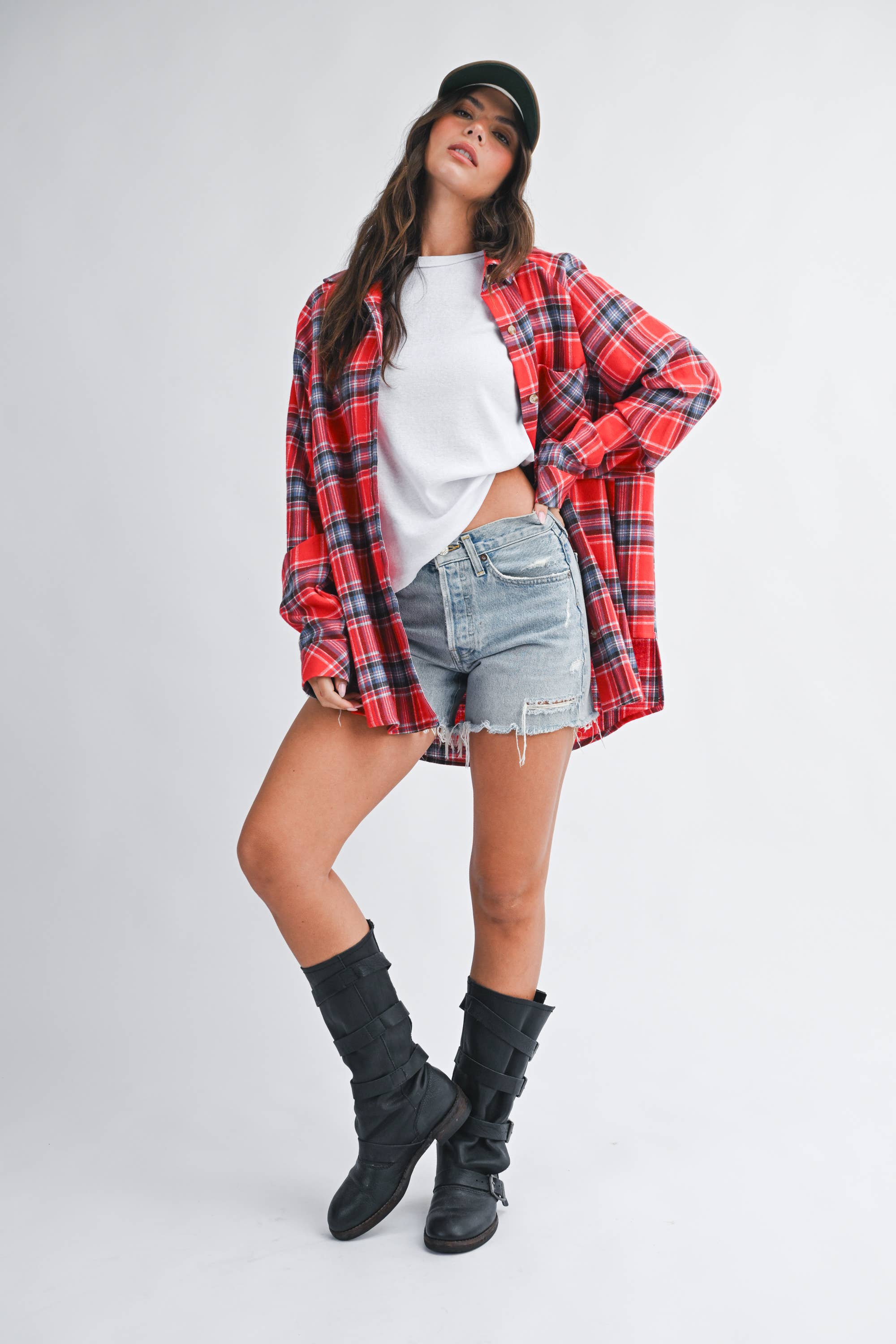 Oversized Red Plaid Button Down Shirt