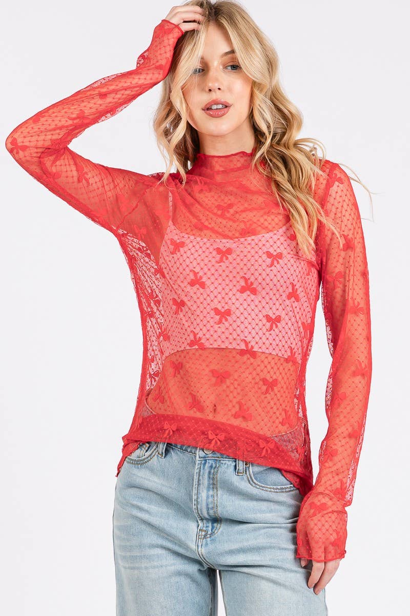 Sweet Stitch Bow Lace Top
