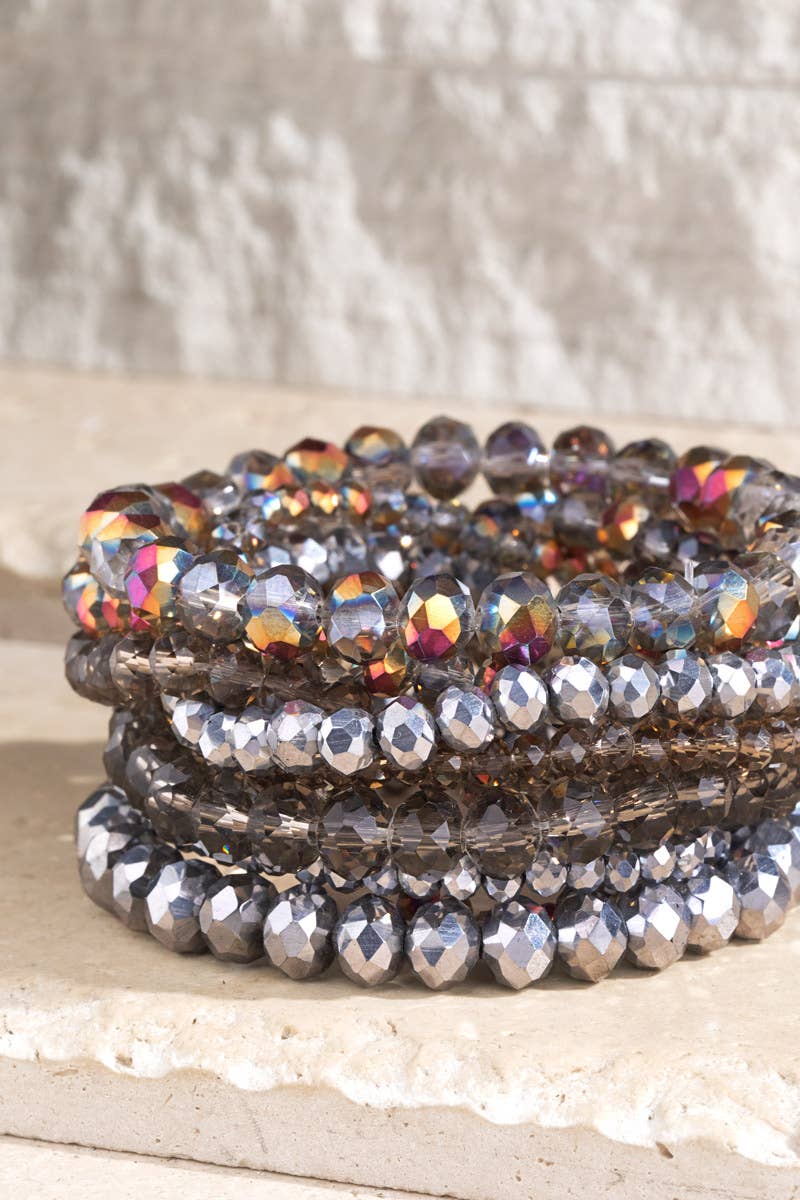 Shimmer Glass Beaded Stretch Bracelet Set