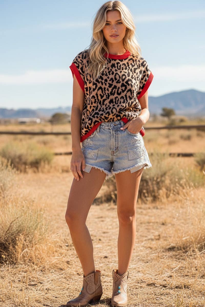 Leopard Knit Sweater Top