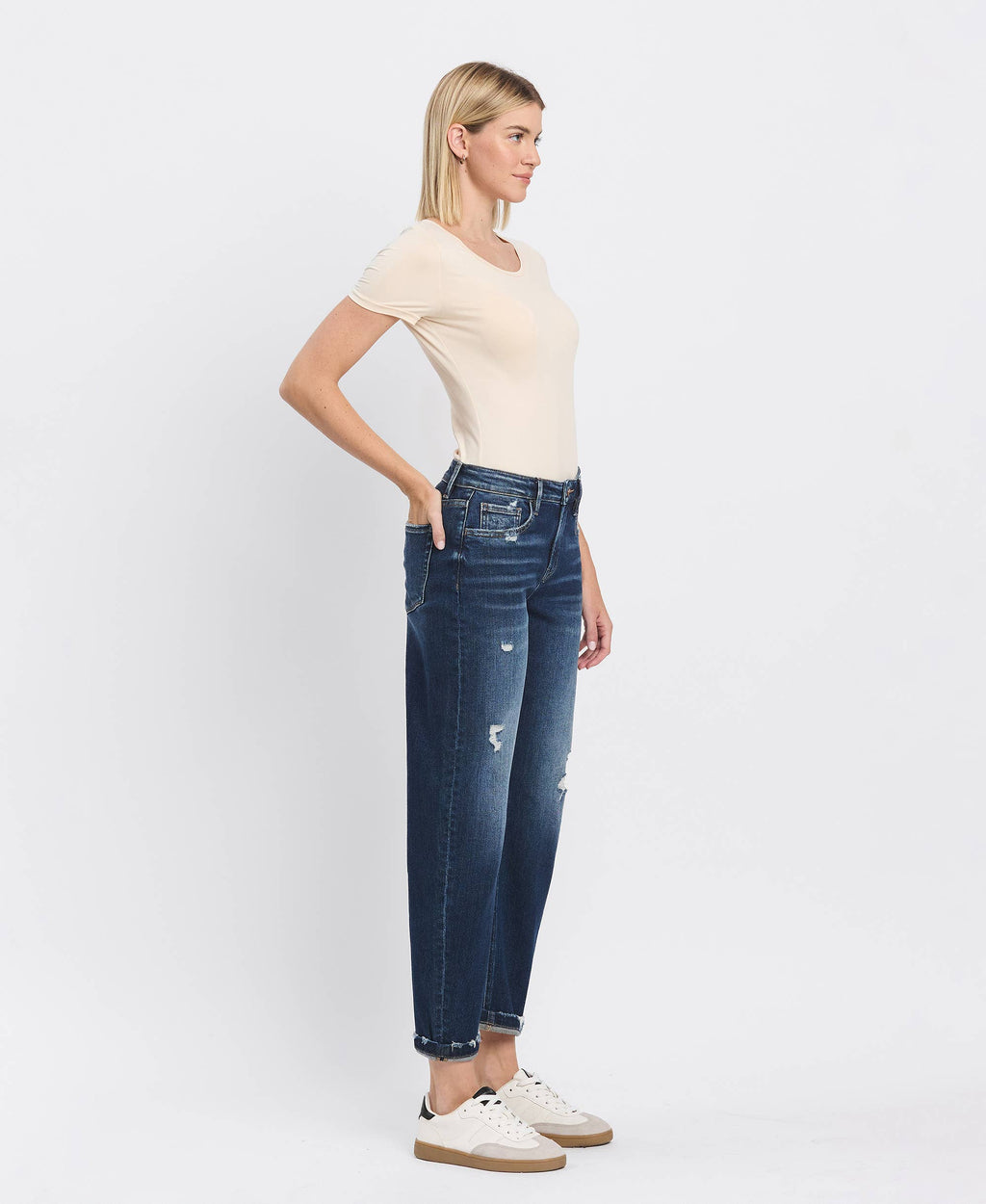 High Rise Cuffed Barrel Jeans by Flying Monkey