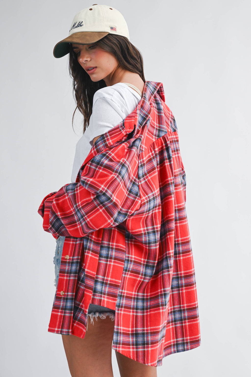 Oversized Red Plaid Button Down Shirt