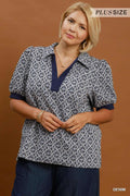 Collared Puff Sleeve Plus Top