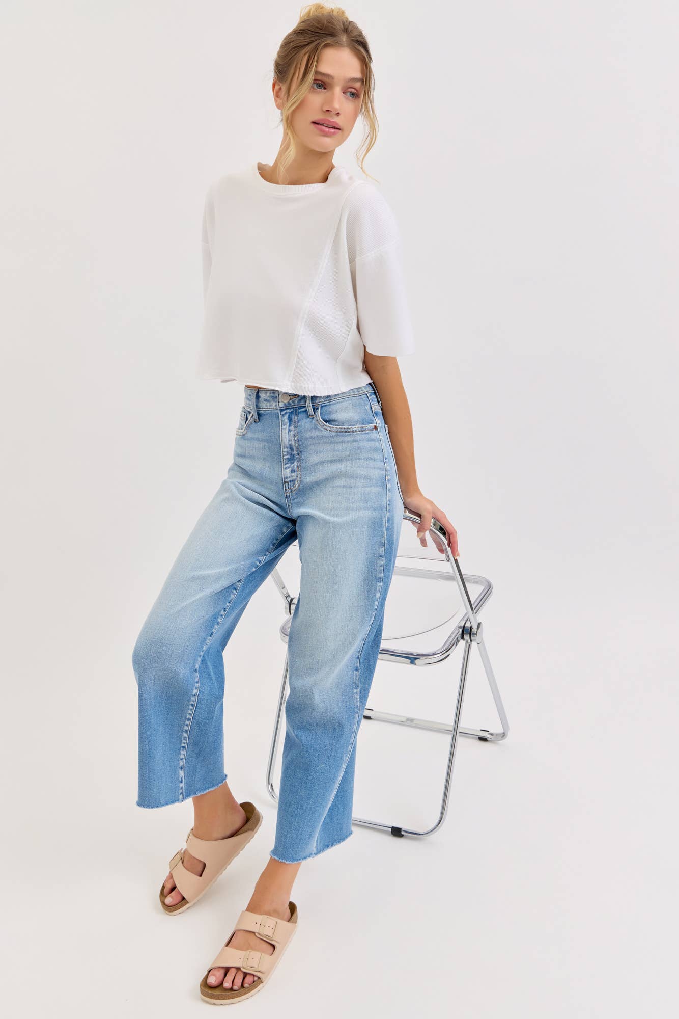 High Rise Crop Wide Leg with Raw Hem