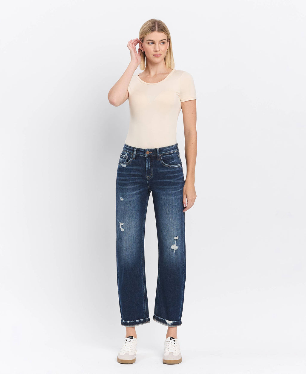 High Rise Cuffed Barrel Jeans by Flying Monkey