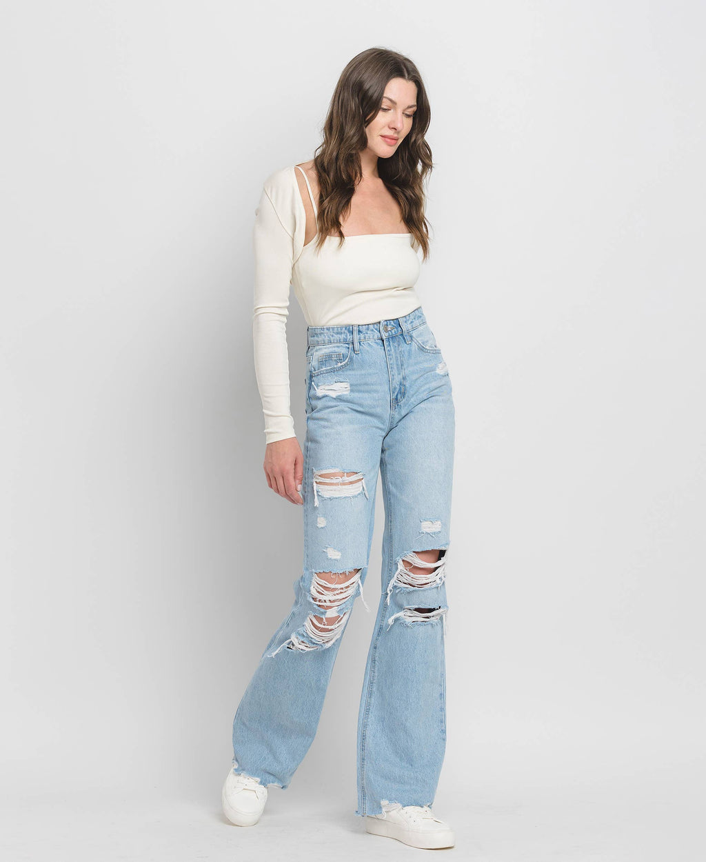 Throwback Distressed Flare Jeans by Flying Monkey