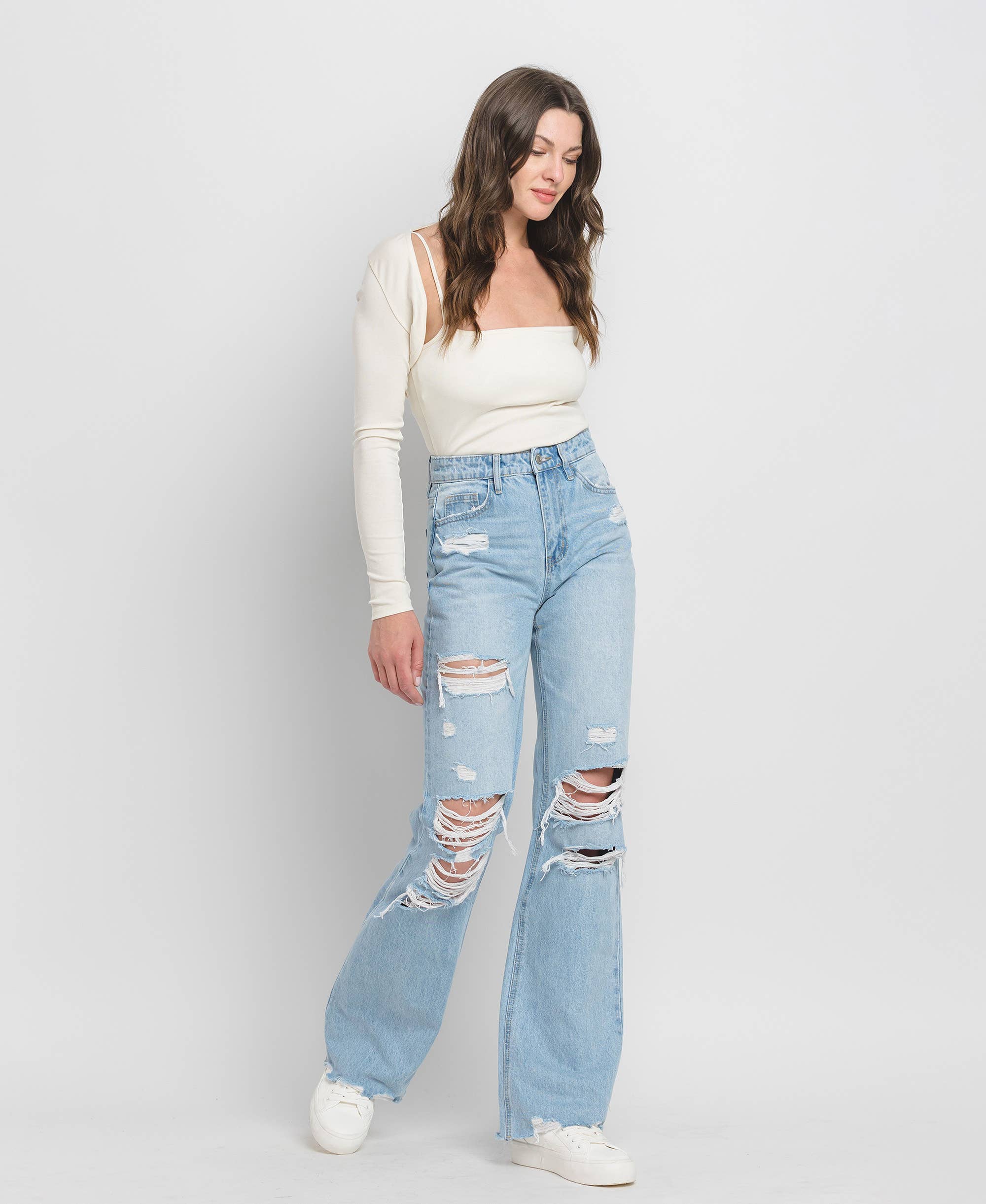Throwback Distressed Flare Jeans by Flying Monkey