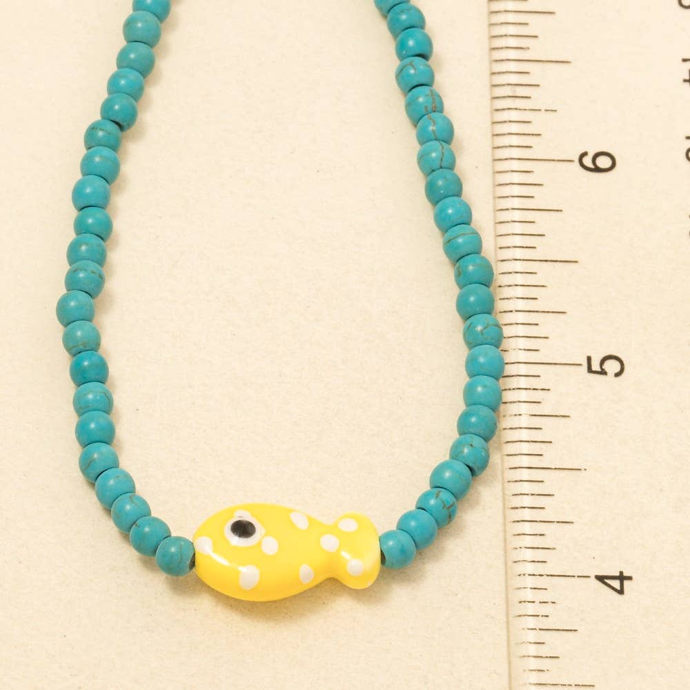 Ceramic Fish Pendant Ball Beaded Necklace