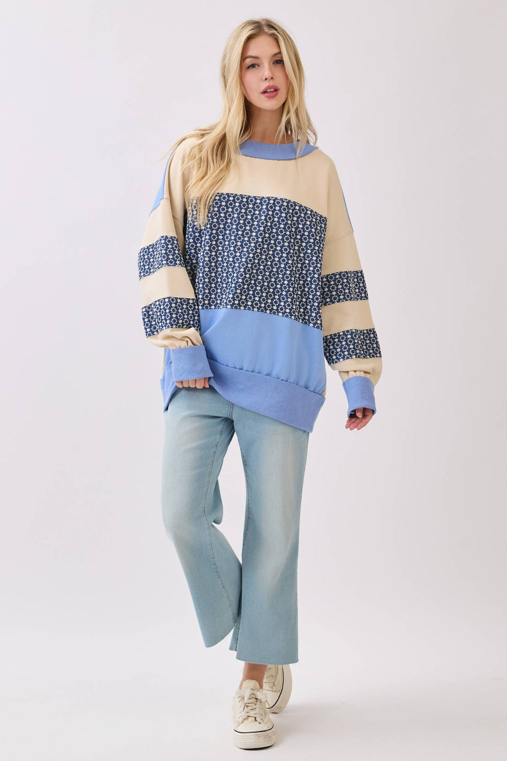 Retro Patchwork Terry Sweatshirt