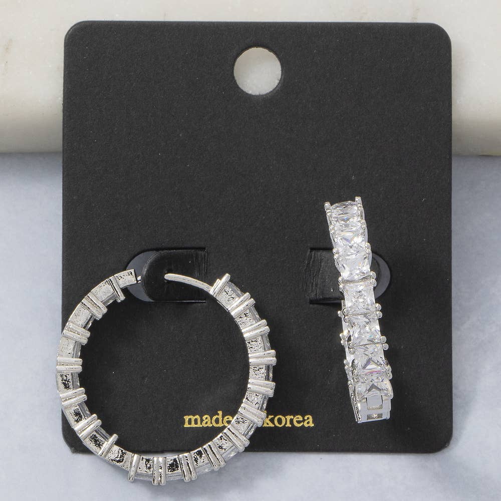 Pave Square Face Hoop Earrings