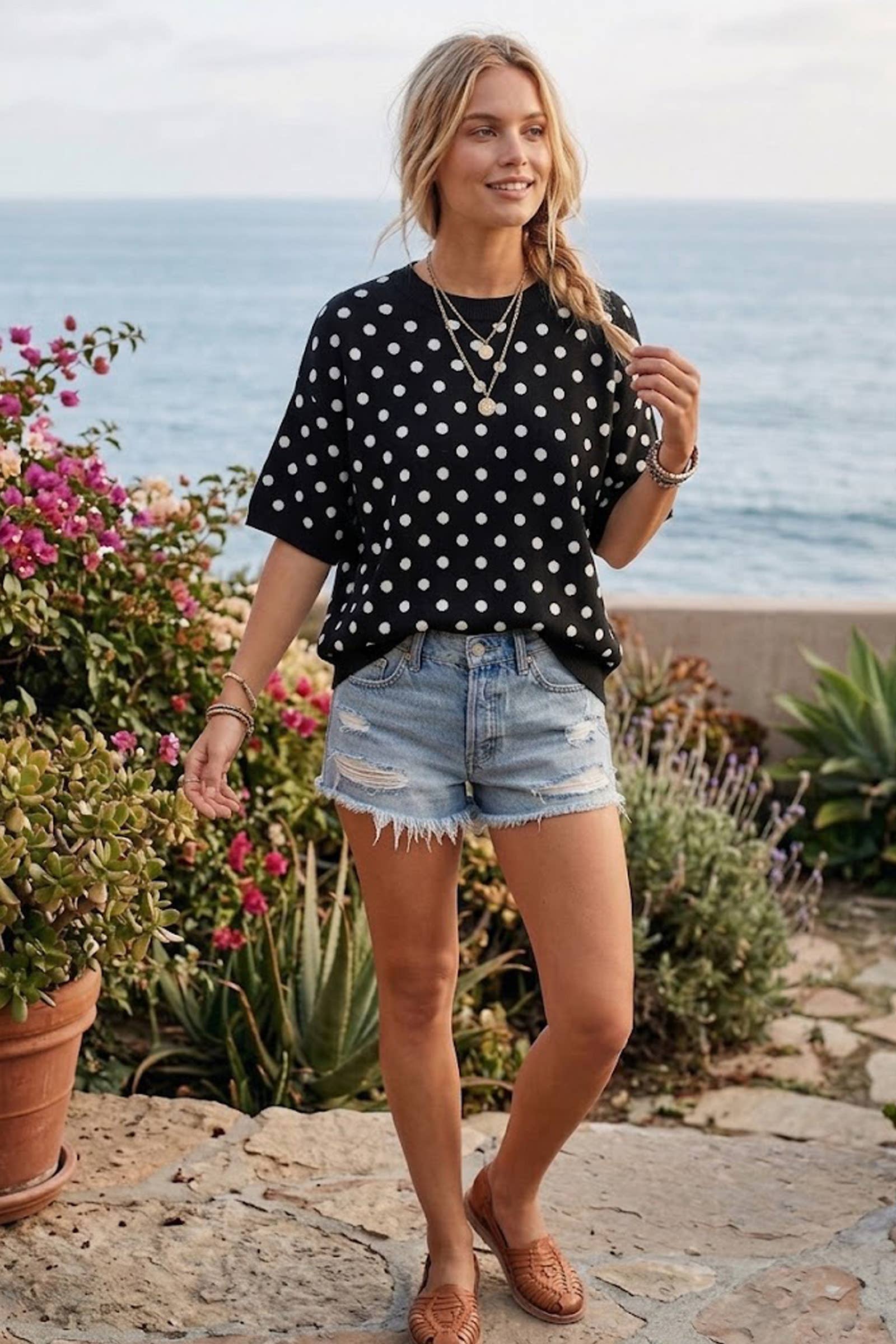 Charming Polka Dot Sweater Top
