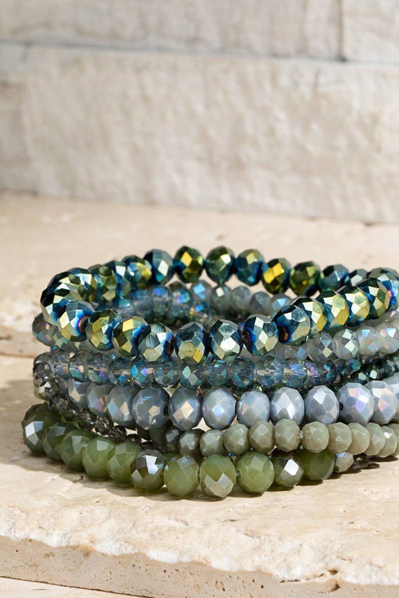 Shimmer Glass Beaded Stretch Bracelet Set