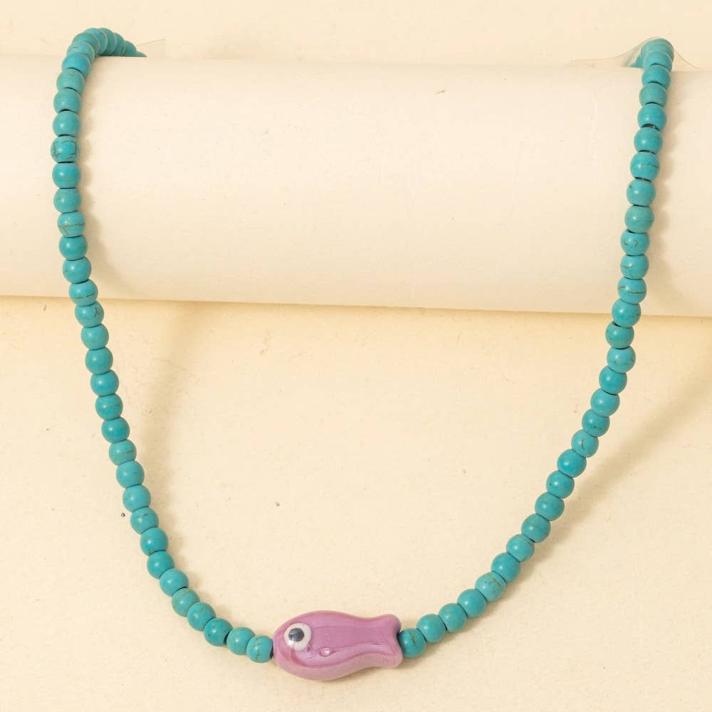 Ceramic Fish Pendant Ball Beaded Necklace
