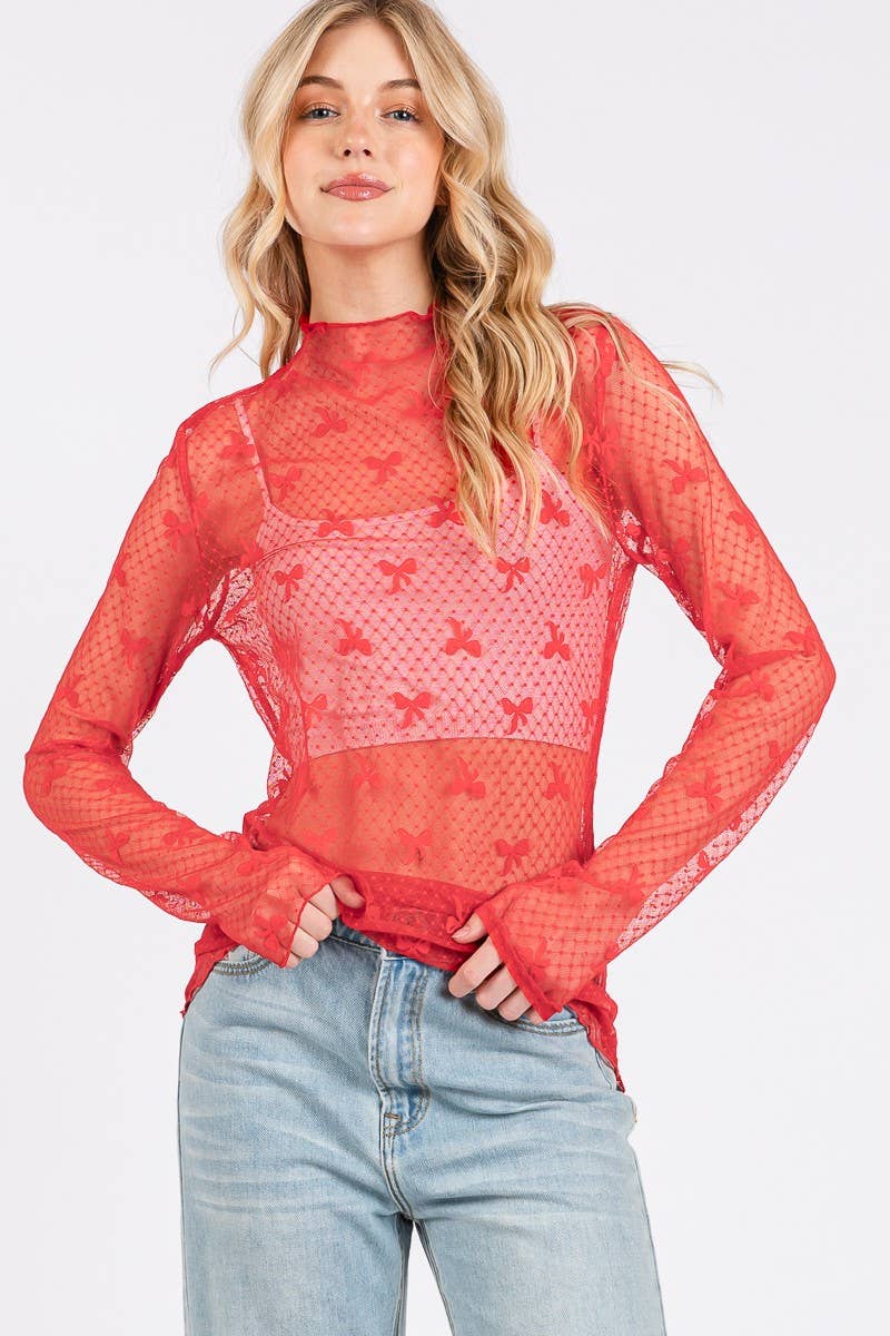 Sweet Stitch Bow Lace Top