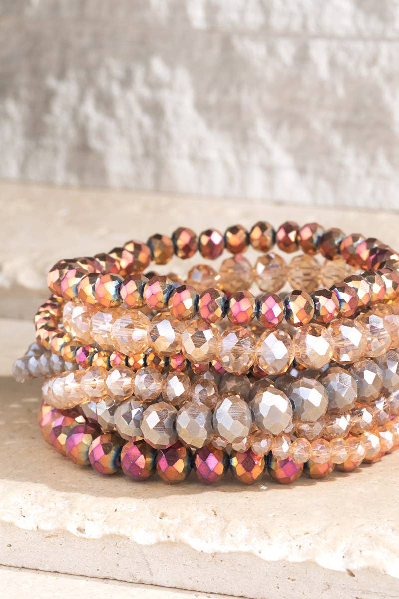 Shimmer Glass Beaded Stretch Bracelet Set