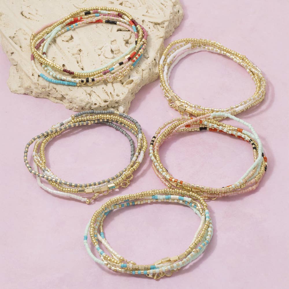 Multicolor Seed Bead Bracelet Layering Set