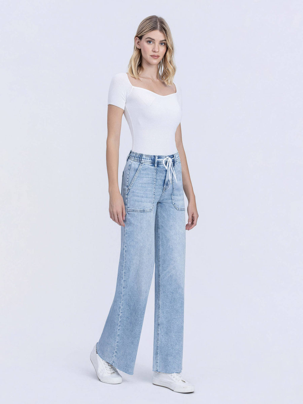 High Rise Drawstring Wide Leg Jeans - Flying Monkey