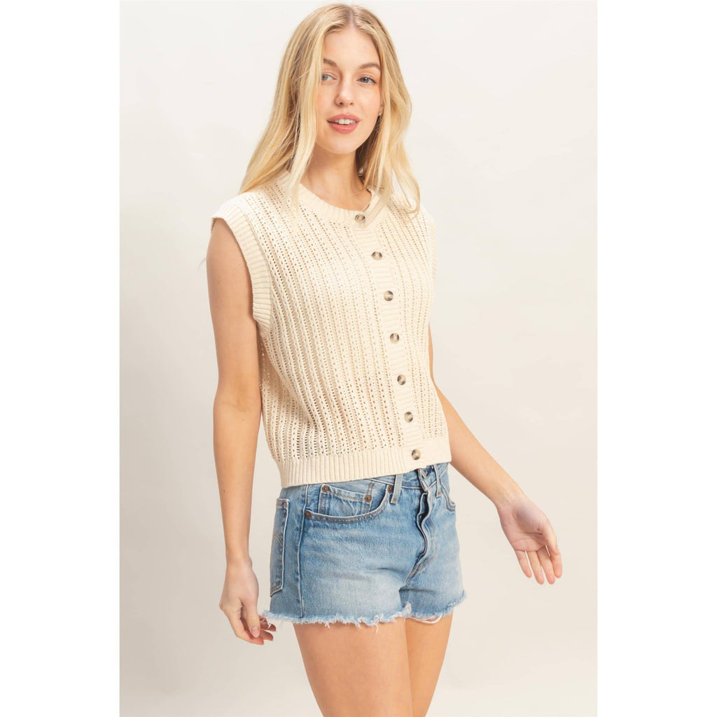 Easy Layer Ribbed Button Tank