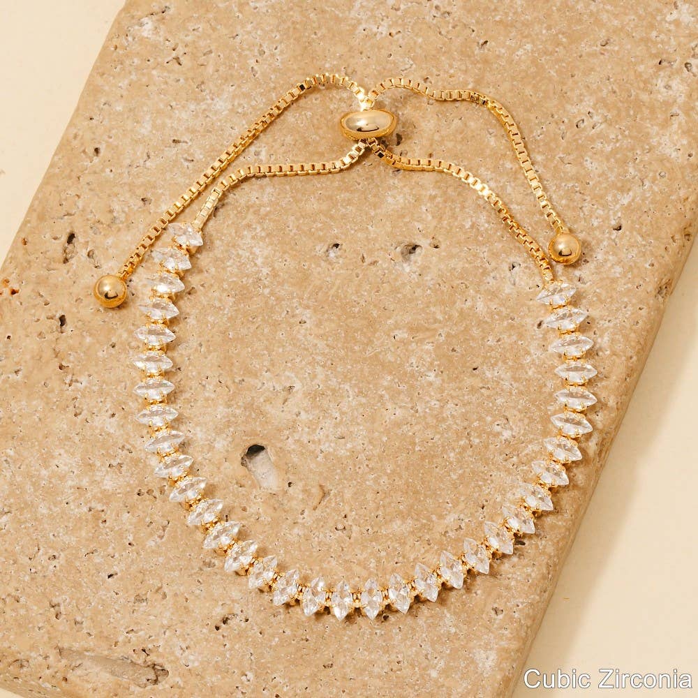 Oval Tennis Gems Cube Chain Cord Bracelet