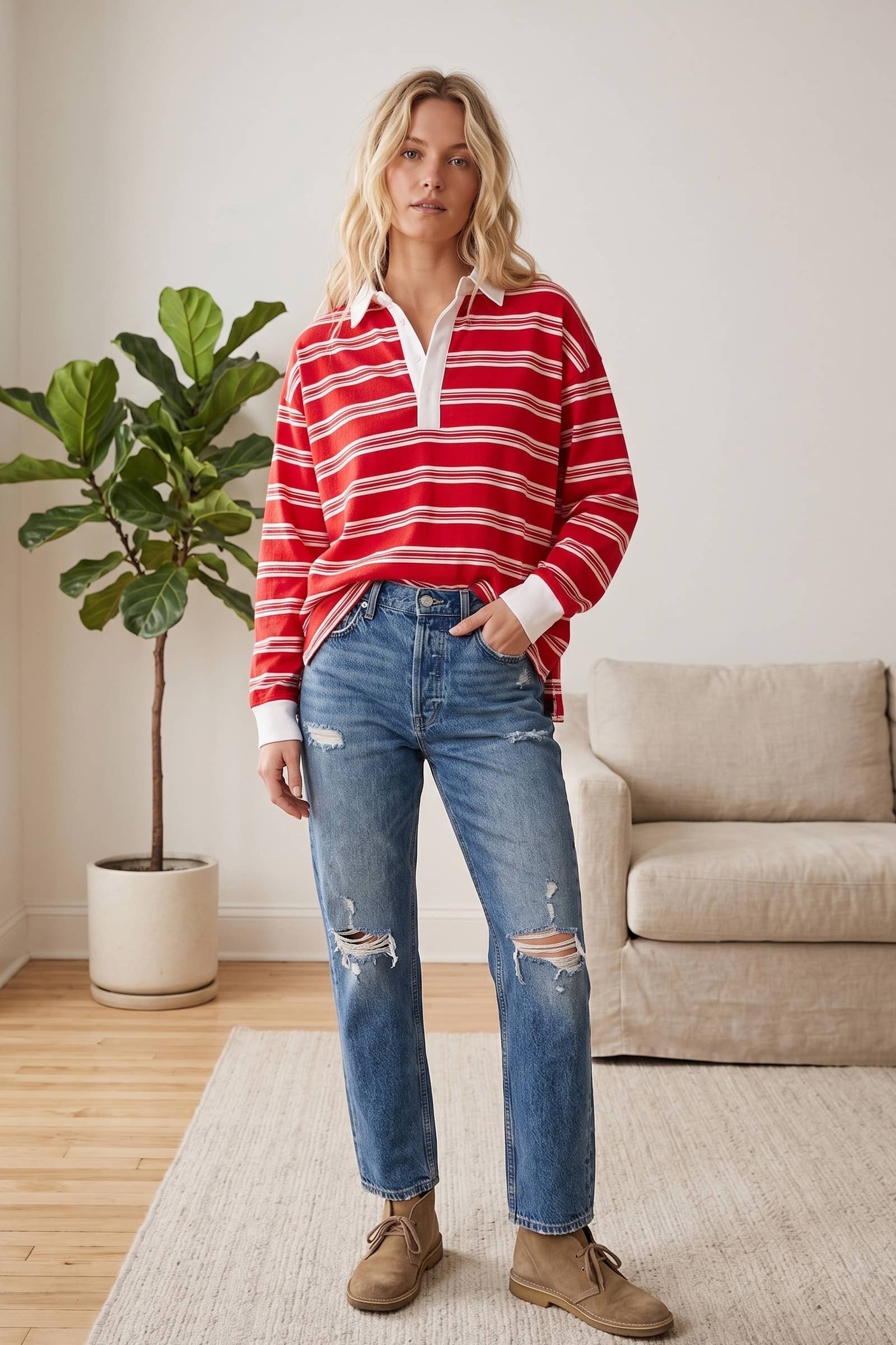Oversized Striped Rugby Pullover
