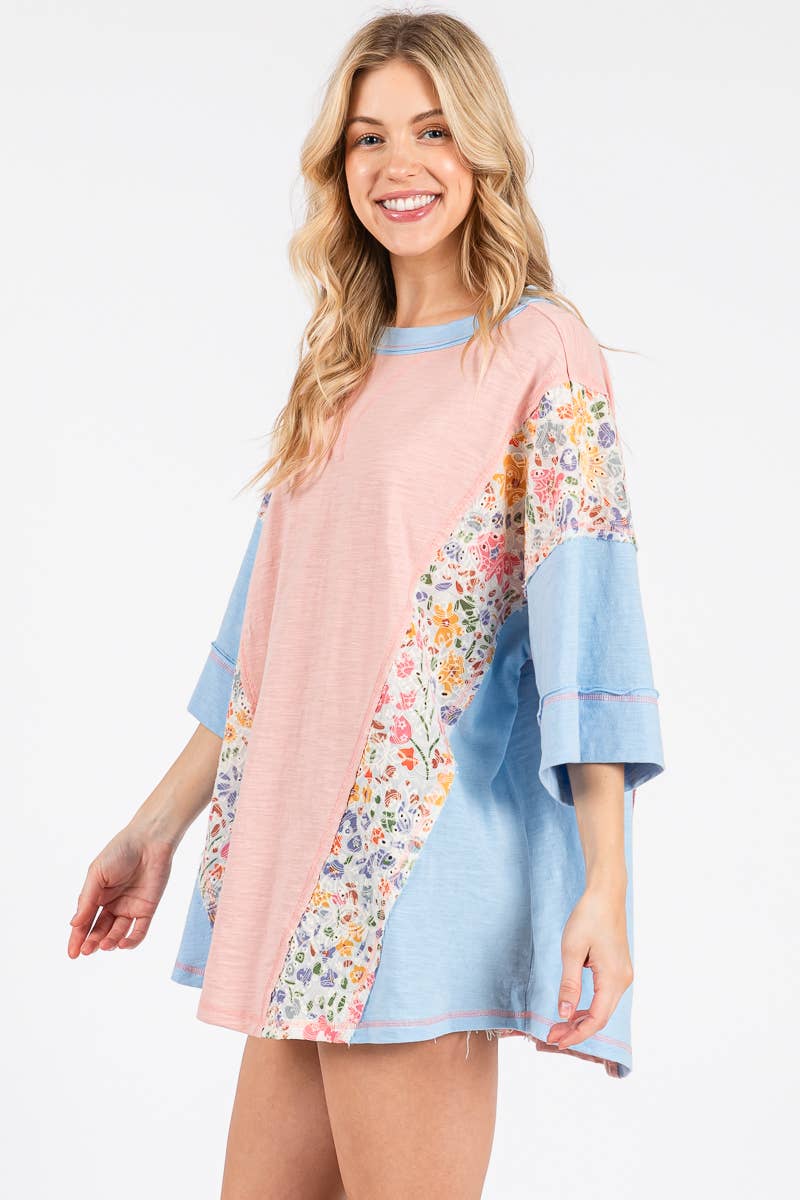 Blush & Bloom Patchwork Contrast Tee
