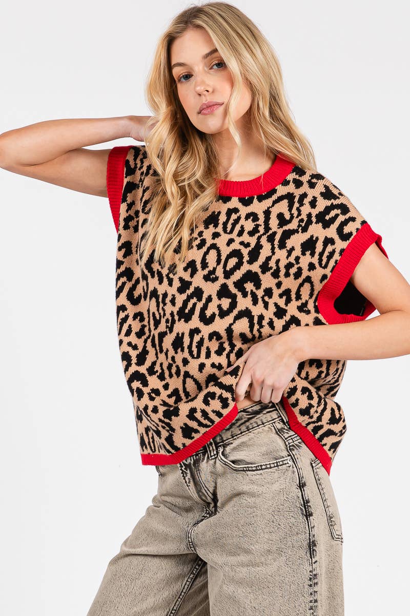 Leopard Knit Sweater Top
