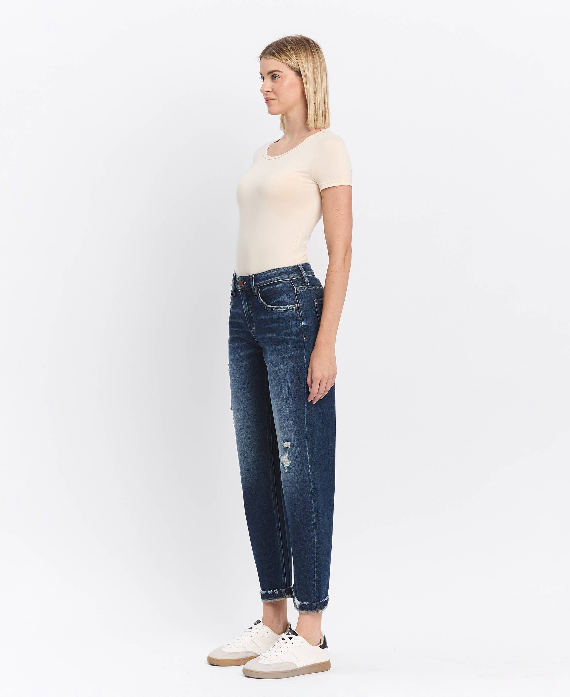 High Rise Cuffed Barrel Jeans by Flying Monkey