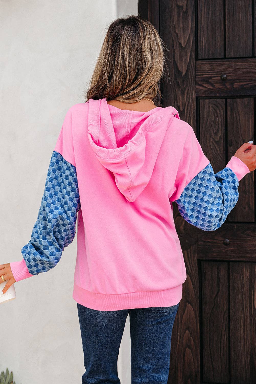 Bonbon Checkered Patchwork Hoodie