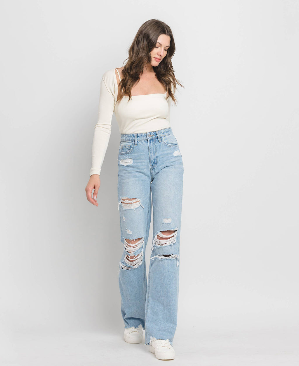 Throwback Distressed Flare Jeans by Flying Monkey