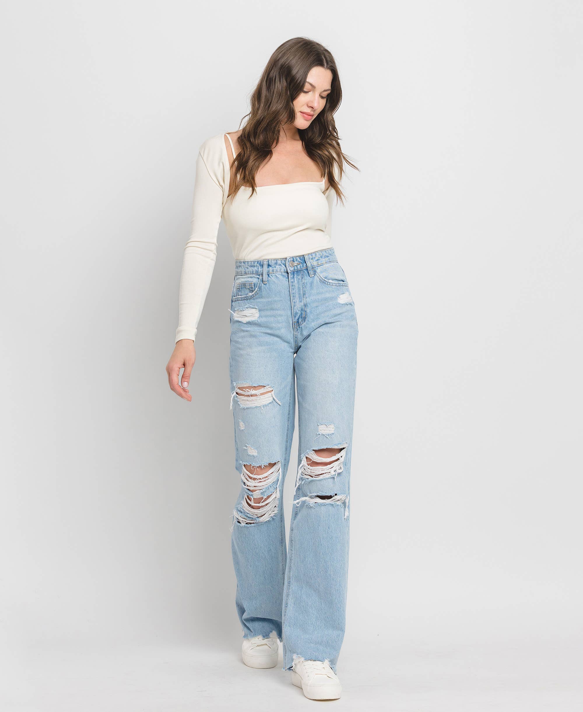 Throwback Distressed Flare Jeans by Flying Monkey