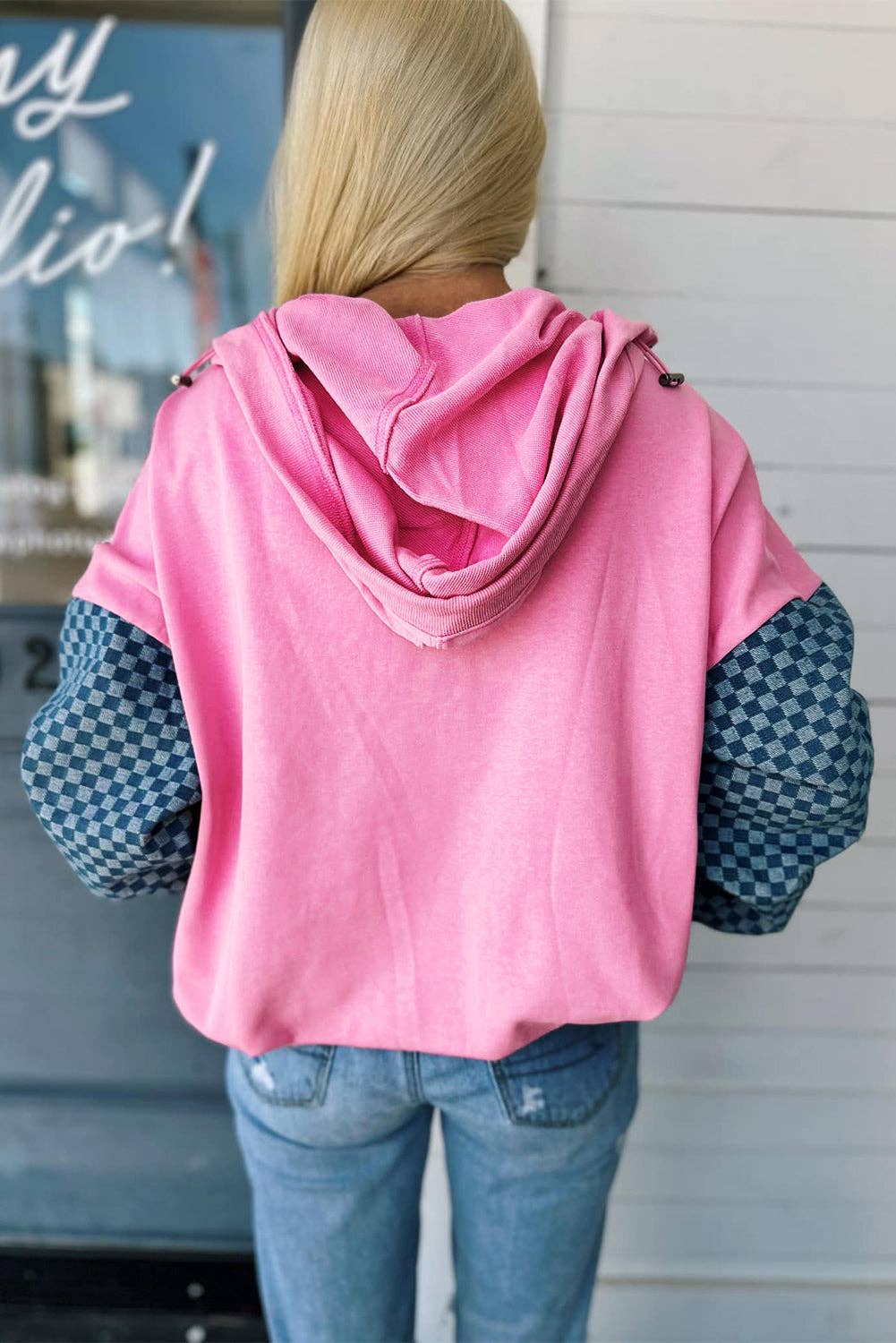 Bonbon Checkered Patchwork Hoodie