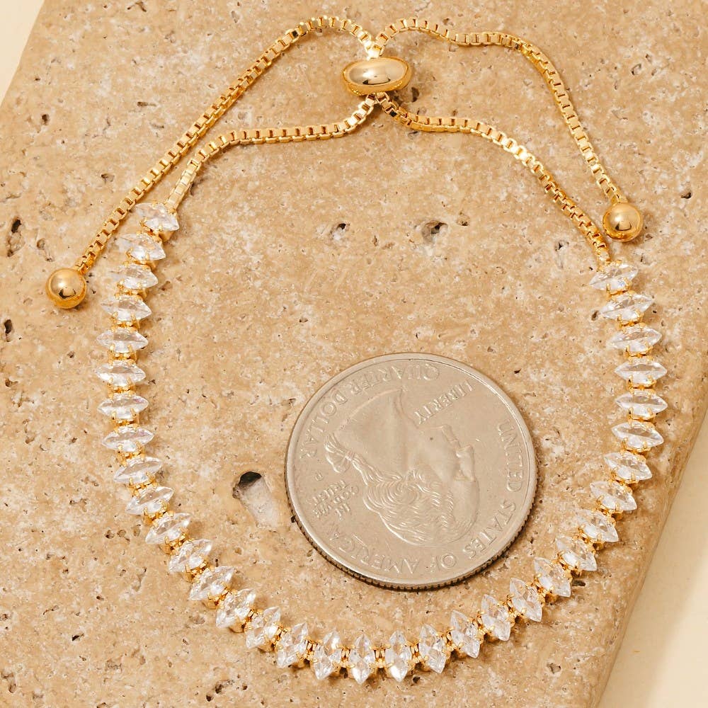 Oval Tennis Gems Cube Chain Cord Bracelet