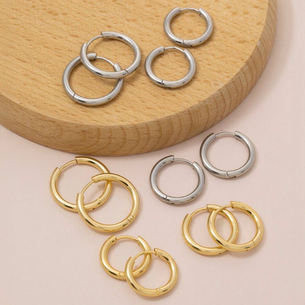 Stainless Steel Tube Hoop Earrings Set