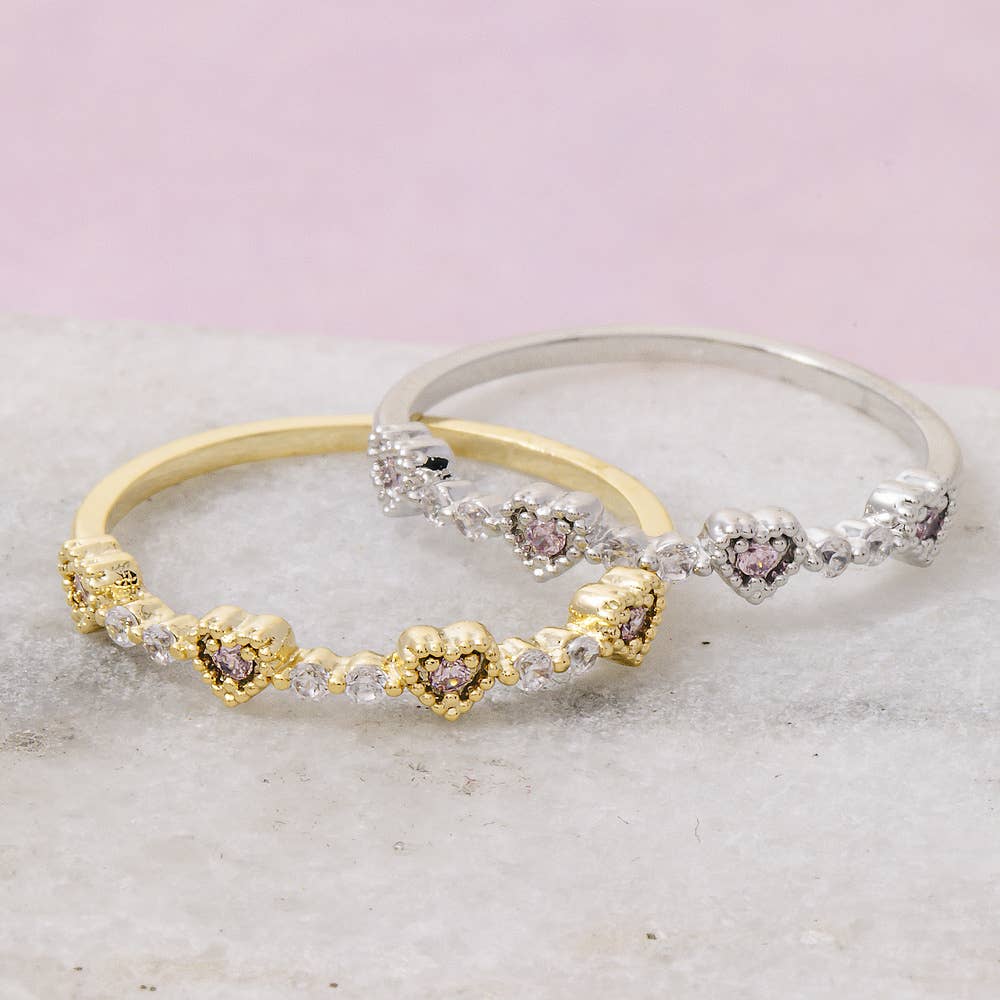 Cz Heart Cluster Alternating Eternity Band Ring