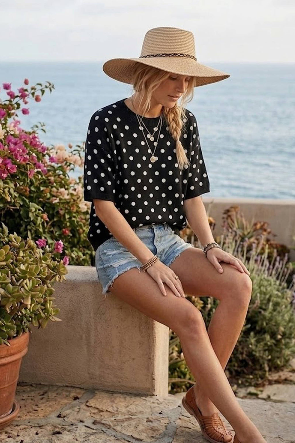 Charming Polka Dot Sweater Top